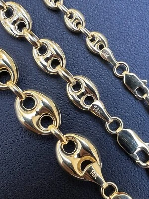 Real 14k Yellow Gold Puffed Mariner Chain 5-9mm Thick 16-24" Men Ladies Necklace - Image 1 of 4