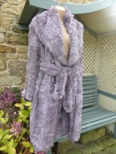 Meteo Mauve Knitted Real Rabbit Lapin Fur Belted Coat Size 38 Uk 10 -14
