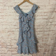 Lulus Radiant Rosa Blue Floral Ruffled Dress Womens Size Small