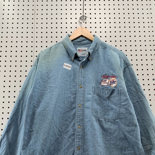 Chase Authentics Miller Light Nascar Rusty Wallace Demin Button Down Size Large - Picture 6 of 24