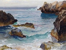 Seascape Sea Rocks P. Spaun Tile Mural Bathroom Wall Backsplash Marble Ceramic