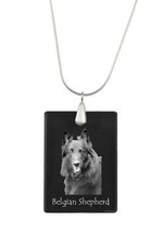 Belgian Shepherd Dog, Belgian Sheepdog - Crystal pendant with dog, silver neckla