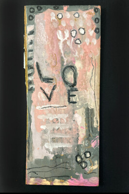 Original Pink Gray Abstract Painting LOVE Cardboard Word Wall Art