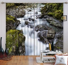 3D Waterfall Rock ZHUA294 Photo Curtain Window Blockout Fabric Amy 2023