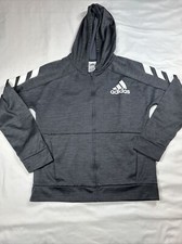 Adidas Youth Large 14/16 Full Zip Hoodie Dark Gray White