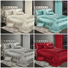 Sparkle Quilted Embossed Foil Print Luxury Bedspread Throw Over Pillow Shams