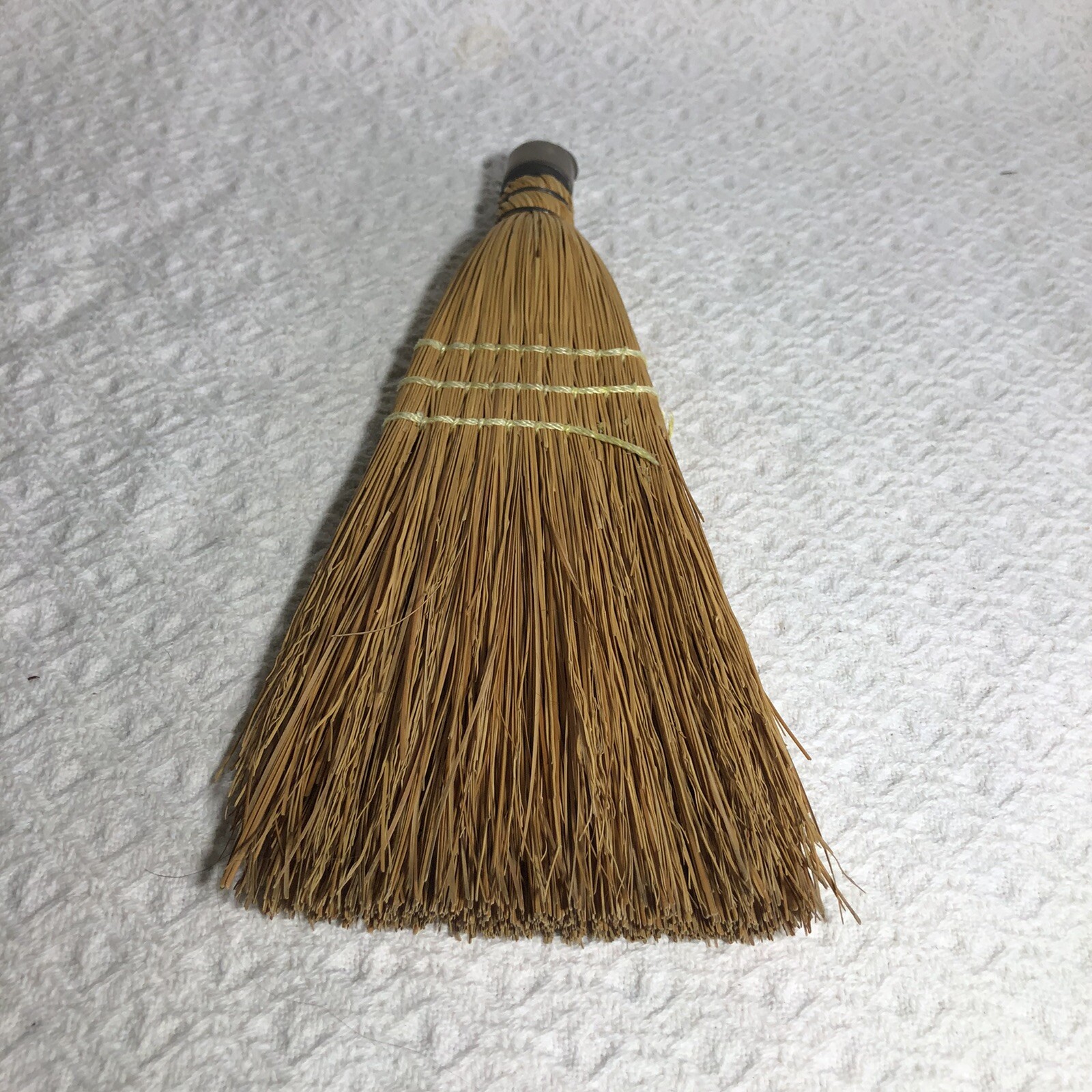 Woven Whisk Broom Vintage Hand Brush Hungary Metal Hanger 11in Yellow Thread