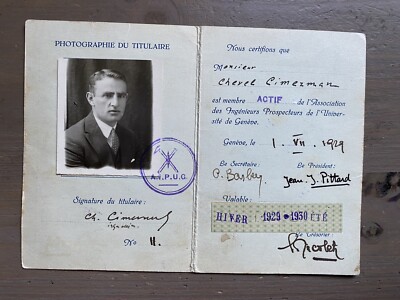 Old Switzerland University Of Geneva Student Card 1929-1930