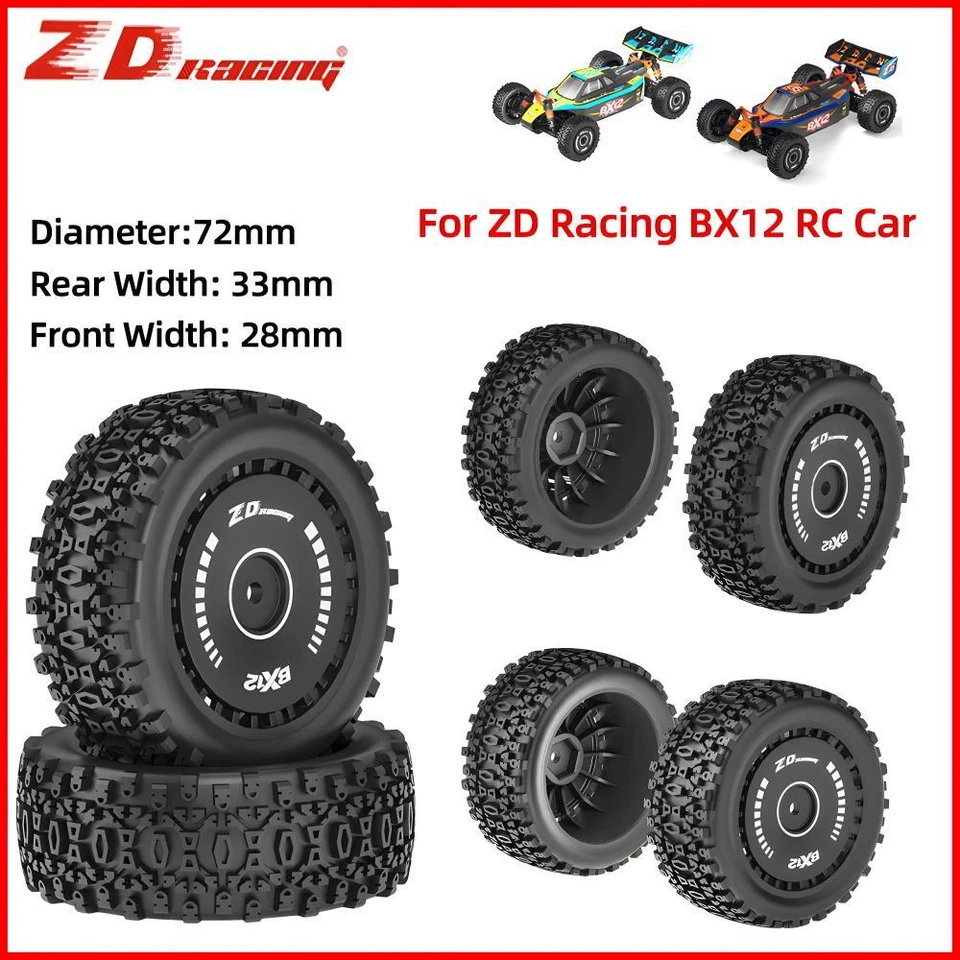 2x ZD Racing 12mm Hex RC Gummireifen Off-Road für 1/12 ZD Racing BX12 Autos - Bild 3 von 4