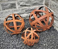 Dekokugel Geflecht 3Er Set 30/20/10 Cm Cortenstahl Geflechtkugel Streifenkugel