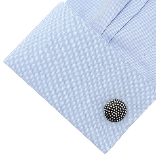 Silver Circle Dot Texture Cufflinks - Image 3 of 4