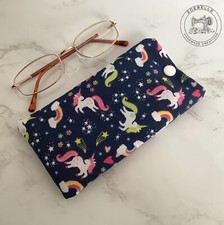 Handmade Glasses Case Soft Padded Spectacle Pouch Unicorns & Rainbows Fabric