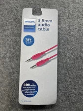 Philips Audio/Video 3.5mm Audio Cable - Pink - 3ft 0.9mm - NEW