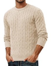 Mens Sweaters Casual Cable Knit Pullover Sweater Crewneck X-Large Apricot