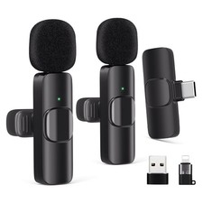 Wireless Lavalier Microphone for Android/iPhone/Computer/Laptop, 2, Black