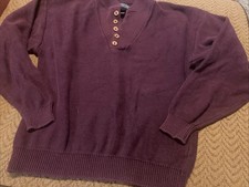 Vintage Lands’ End Cotton Henley Sweater Men’s M Maroon Made In USA Fisherman