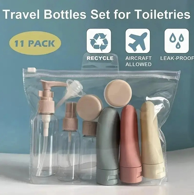 Travel Refillable Bottles Set: Portable Spray, Lotion, Shampoo & Cosmetic Tubes
