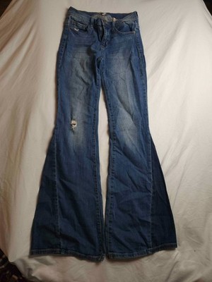 Sneak Peek Flare Jeans Womens 3/26 Blue Distressed Y2K Boho Panel Bell Bottom