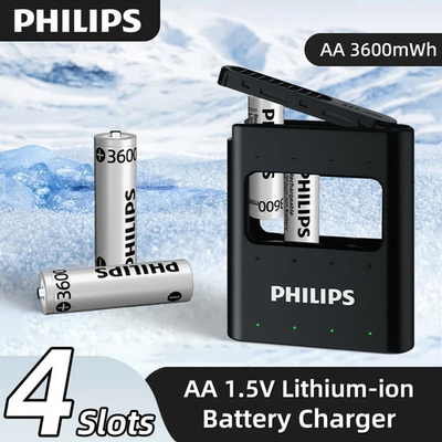 #ad PHILIPS Rechargeable Lithium AA Batteries with Fast Charger 4 Pack 1.5V 3600mWh $14.59