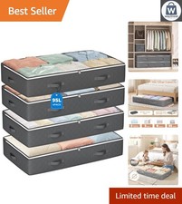 Lightweight 95L Under Bed Storage Bins, 4 Pack with Transparent View - Grey