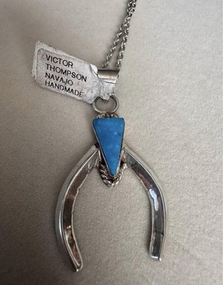 Handcrafted Sterling Silver And Turquoise 18'' Naja By Navajo Victor Thompson