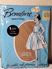 Rare Vtg Bonalure Seamless Stockings 1950s/60s Mesh Pantyhose French Coffee NOS