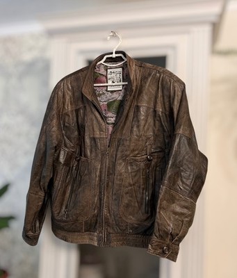 Vintage Trapper Men's Leather Bomber Jacket 80s 90s Distressed Brown L