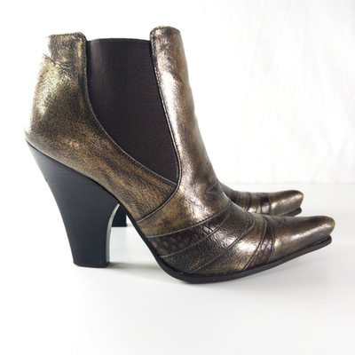 Carlos Indie Sleaze Metallic Pointy Western Grunge Patchwork Torch Boots 7.5
