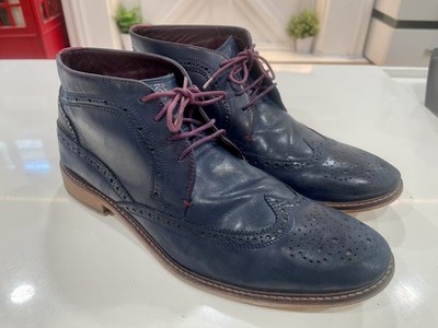 Ted Baker Cinika Men's Leather Wingtip Chukka Boots Brogue Navy Blue Size 11 US