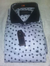 Steven Land Black/White Diamonds Dress Shirt Men's 20 34/35 French Cuffs~NEW~y