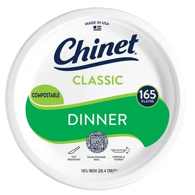 Chinet Classic Dinner Paper Plates 10.375" 165 ct"