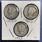 Mercury dime lot 1919, 1920d, 1945