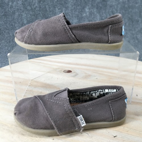 Toms Shoes Toddler 11 Slip On Flats Gray Fabric Comfort Round Toe Classic Logo - Picture 2 of 15