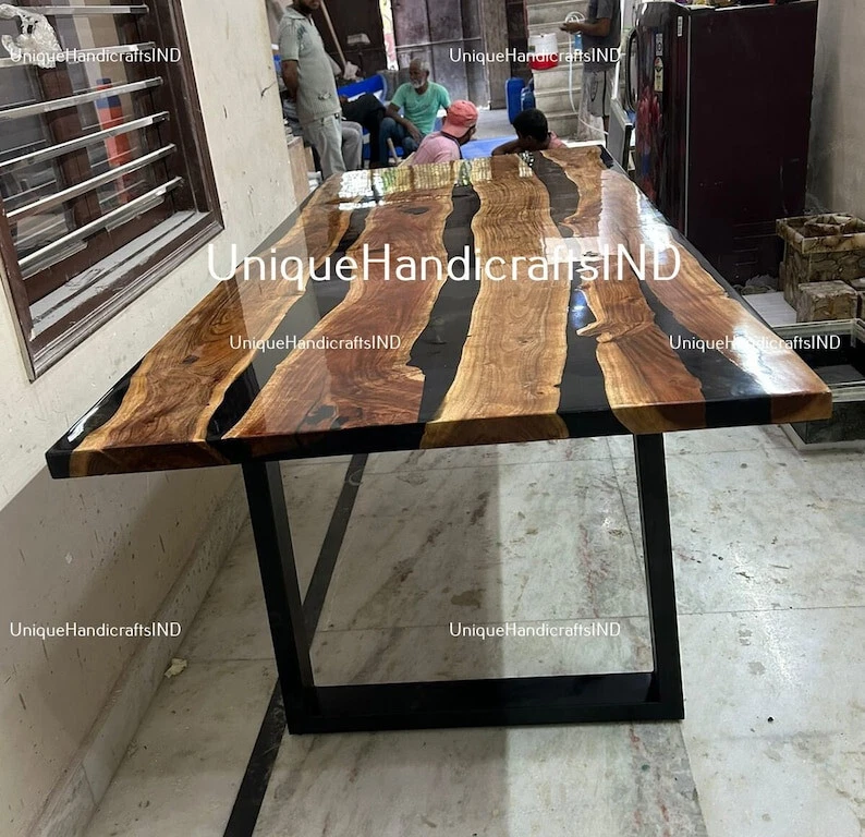 Black Epoxy Table, dining, Acacia Wooden Epoxy Resin Dining Table, Coffee Table - Image 2 of 4