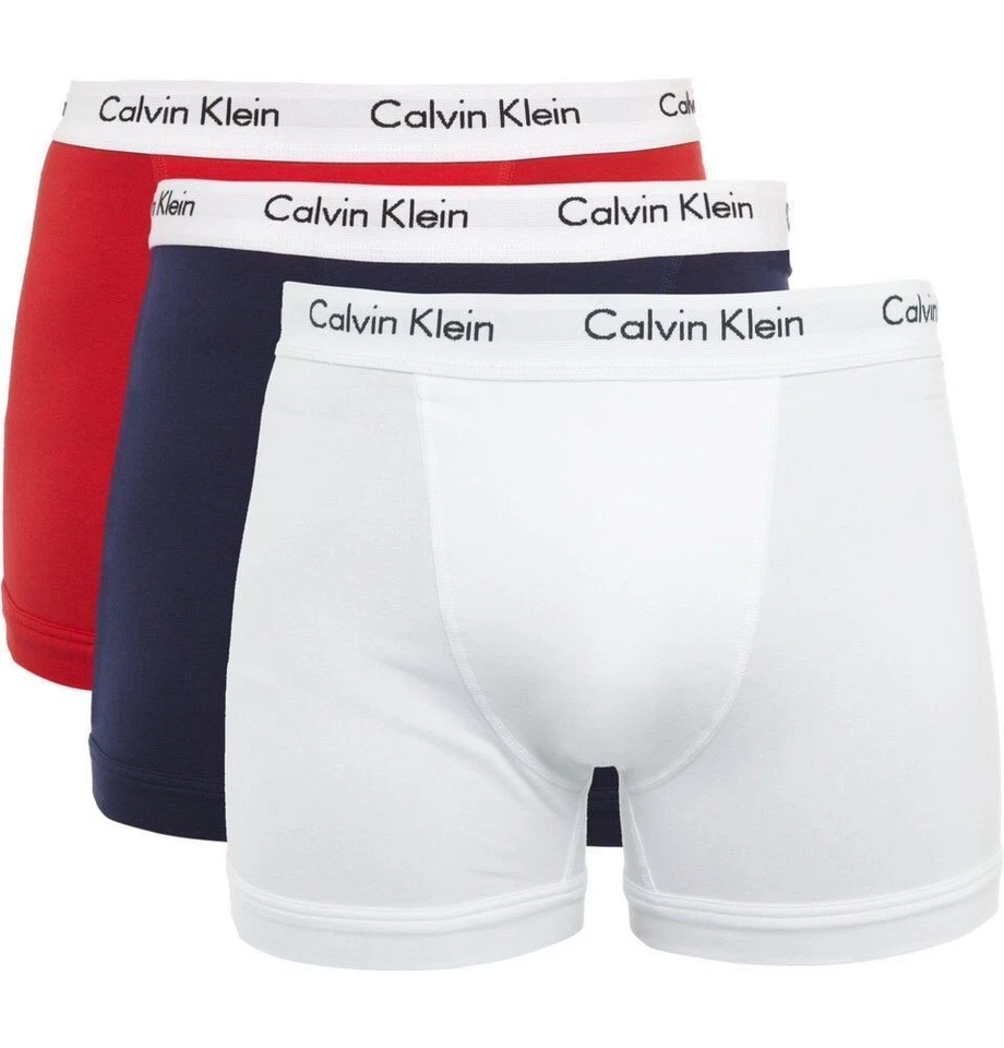 Calvin Klein Trunks U2662G-I03 100% Authentic Mens Cotton HIP White/Navy/Red