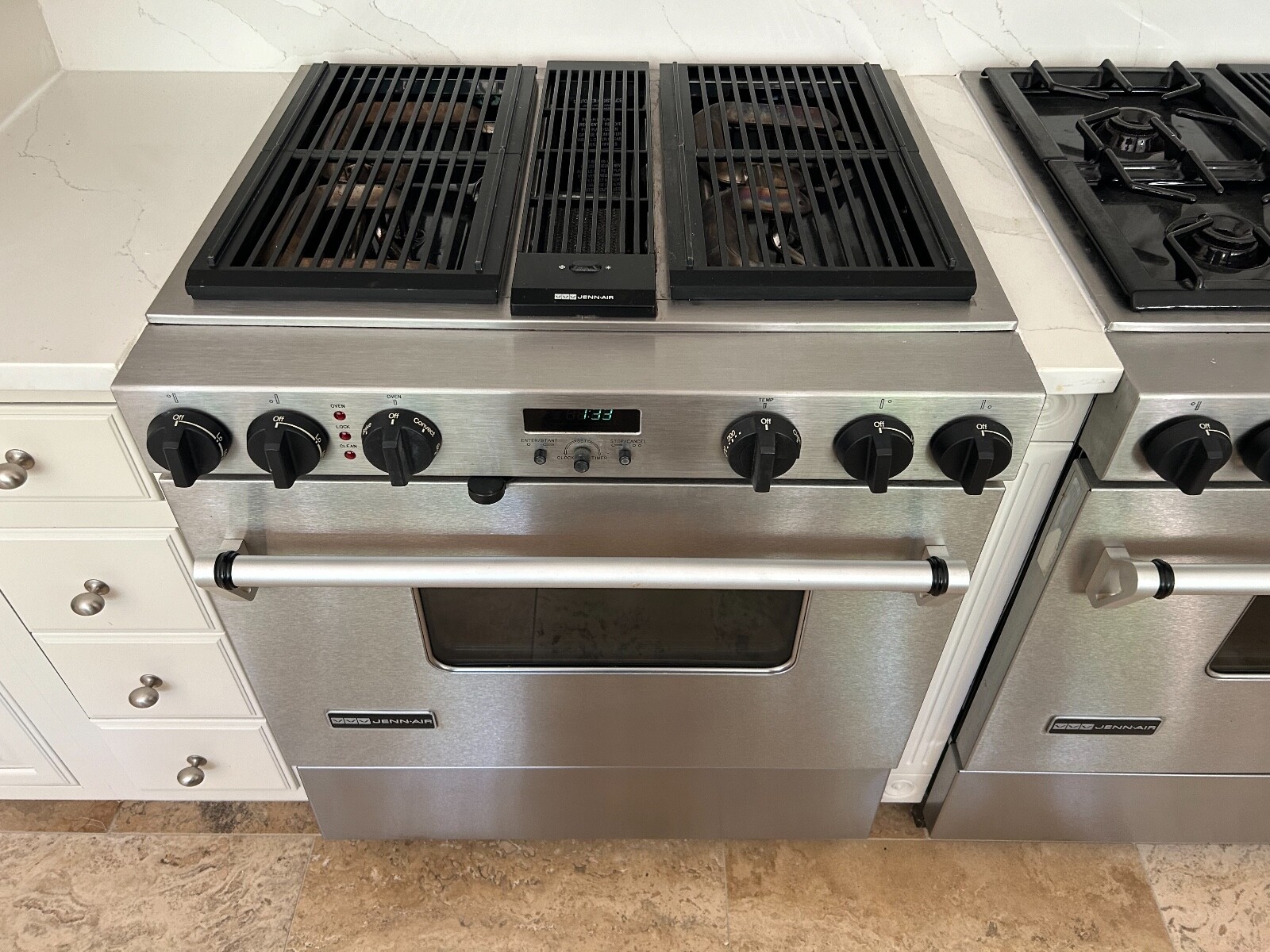 Jennair 30" dual fuel downdraft electric oven with natural gas grill