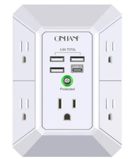 QINLIANF 5 Outlet Wall Charger Extender with 4 USB Charging Ports 3 Sided