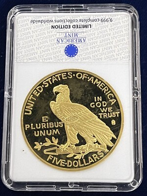 American Mint 1929 Indian Head Half Eagle Proof REPLICA 24k Plated