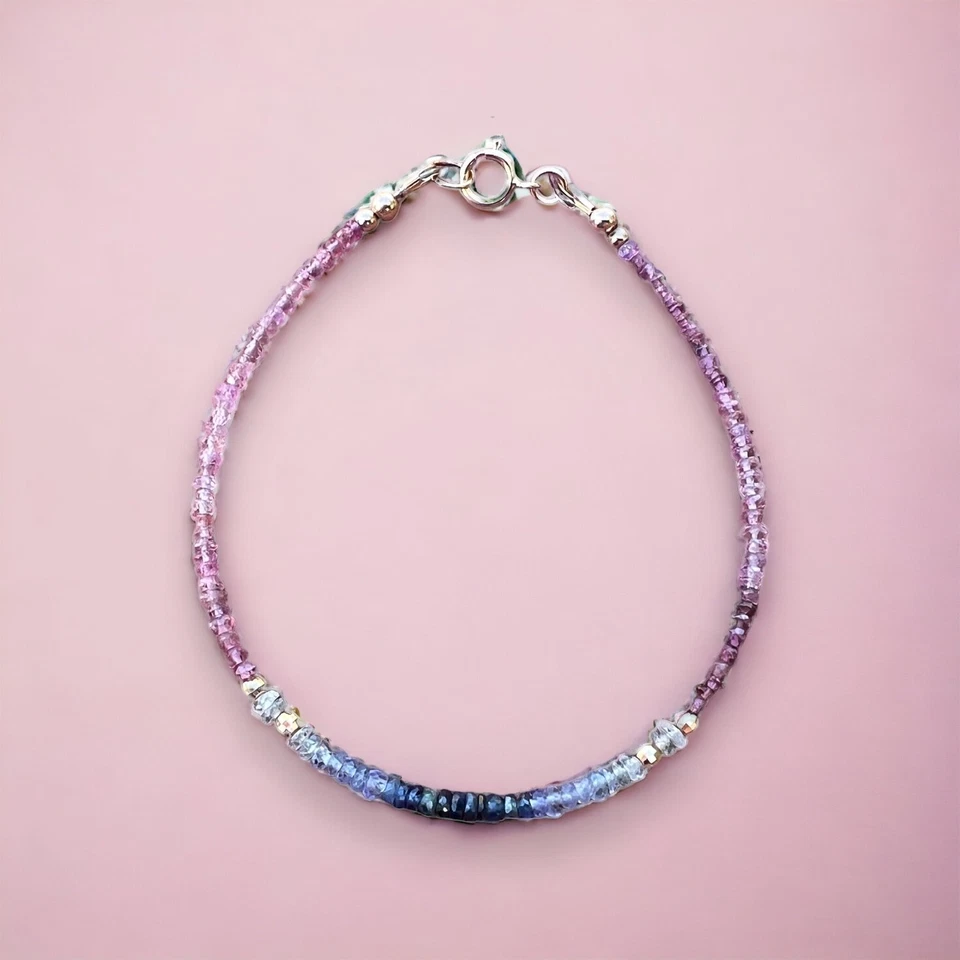 Brazalete de oro rosa sólido 14k turmalina rosa natural, zafiro ombre 7,1" Foto 2 de 4