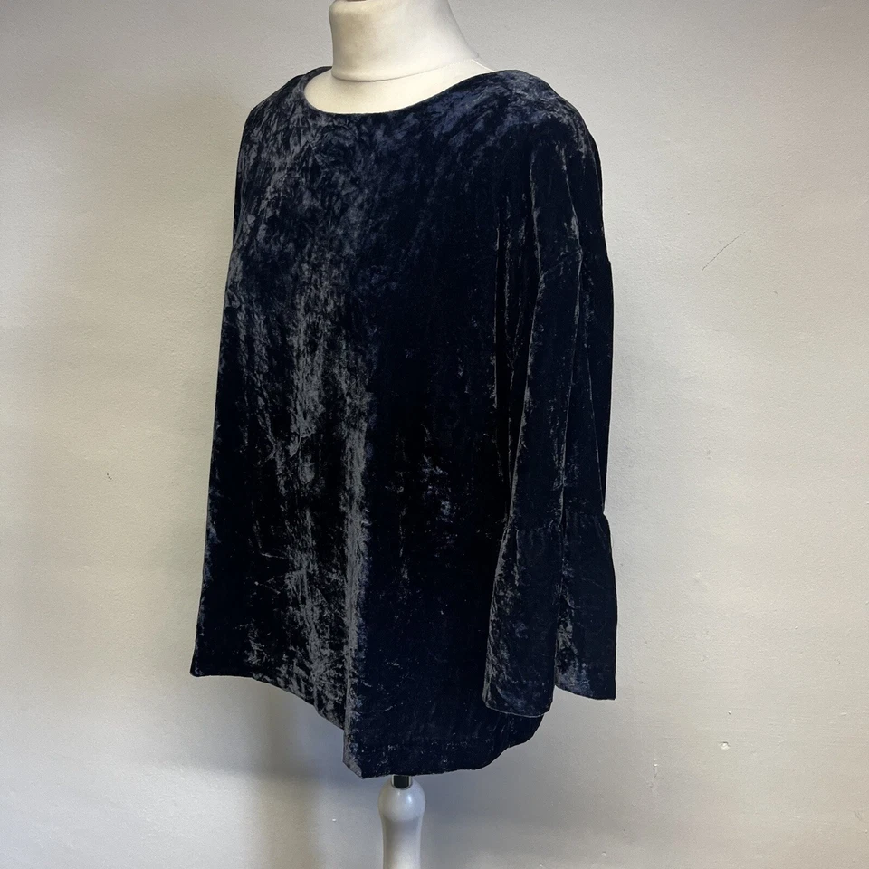 Crew Clothing Velvet Top Size 16 Blue 3/4 Sleeves Festive Event Luxe - Image 4 of 4