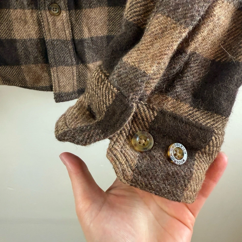 Woolrich Mens Plaid Shirt Jacket Button Front Brown Shacket Wool Nylon Cabin M - Image 2 of 4
