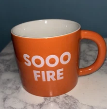 room essentials stoneware mug, “Sooo Fire” Orange With White Letters.  Brand New