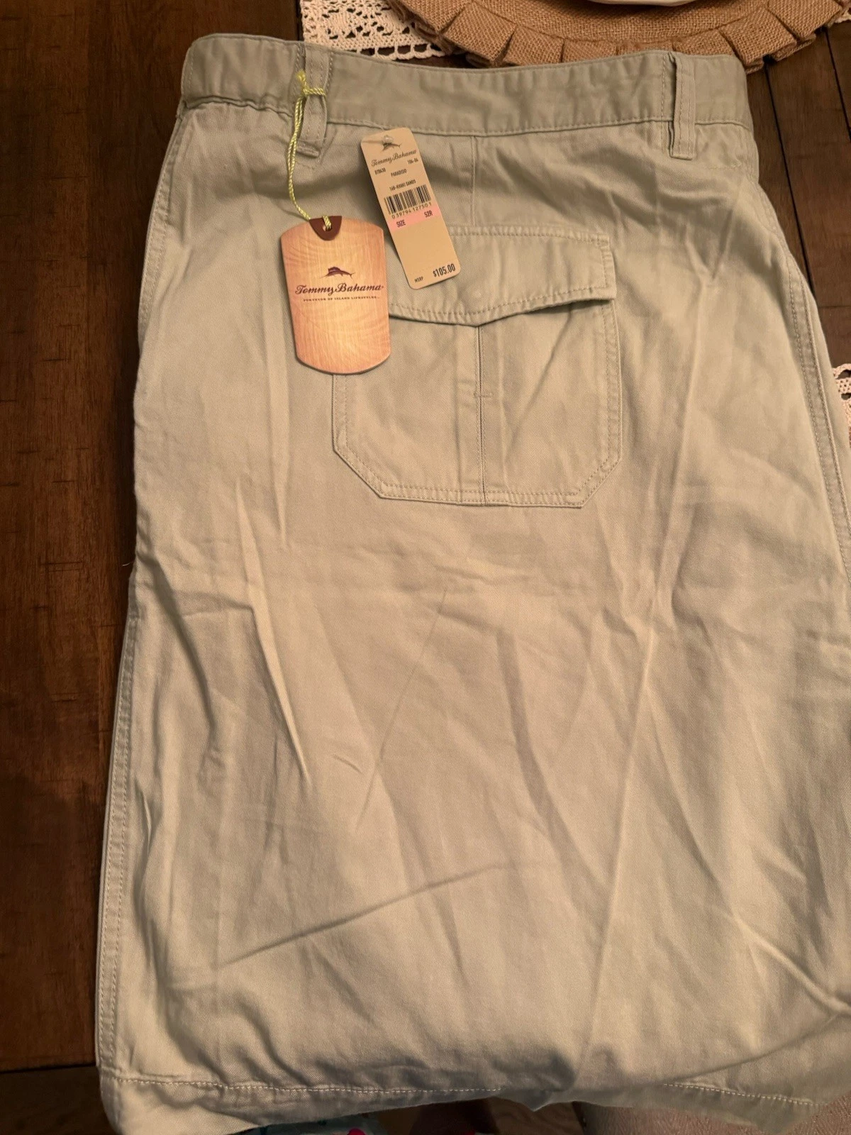 Tommy Bahama Size 52R Flat Front Chino Shorts Tan Khaki Button