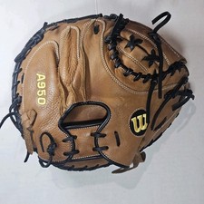 Wilson A950 34” Adult Catchers Mitt Glove RHT Cowhide Leather Brwn/BK Game Ready