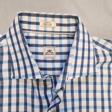 Peter Millar Mens Large Long Sleeve Button Up Gingham Blue White Dry Cleaned