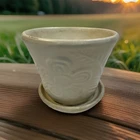 VTG Shawnee Pottery “Flower & Fern” Planter Attached Saucer Cream Color USA