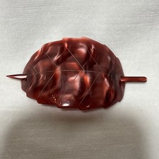 Rare Vintage Hand Carved Red Celluloid Leaf Hair Pin Large 4 X 2
