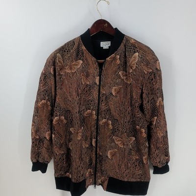 Vintage Kelsey's Kids Butterfly Ribbed Hem Full Zip Bomber Jacket Brown Size M