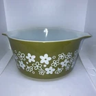 Vintage PYREX Green Spring Blossom Crazy Daisy Casserole Dish 473 1 QT No Lid