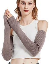  Wool Blend Warm Arm Warmers Super Soft Long Fingerless Gloves for Women Tan